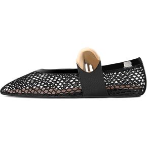MICIFA Women's Mesh Ballet Flats Fishnet Ballerina Flats Buckle Strap Mary Jane Flats Causal Daily Dress Shoes