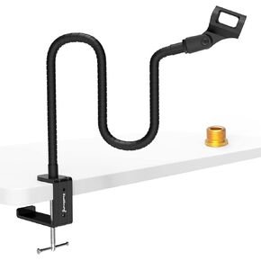 ZealSound Microphone Arm Stand,19 Inch Long Universal Gooseneck Desktop Mic Stand with 3/8" to 5/8" Adapter and Microphone Clip Holder, Upgraded Heavy Duty Desk Clamp for Blue Snowball Ice Mics Spark