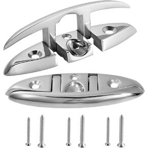 CHANGE MOORE Marine Grade Folding Boat Cleat, Flip Up Cleats Dock Cleats 4.5/5/6 inch Foldable Cleat with Screws and Locking Nuts, 316 Stainless Steel Dock Cleat with Fastener for Boat Kayak