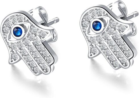 CZ Crystal Hamsa Fatima Hand Small Stud Earrings for Women Men Inspirational Blue Evil Eye Lucky Push Back Drop Dangle Studs Personalized Hypoallergenic Piercing Jewelry Christmas Birthday Gifts in Kuwait