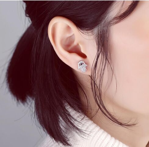 CZ Crystal Hamsa Fatima Hand Small Stud Earrings for Women Men Inspirational Blue Evil Eye Lucky Push Back Drop Dangle Studs Personalized Hypoallergenic Piercing Jewelry Christmas Birthday Gifts in Kuwait