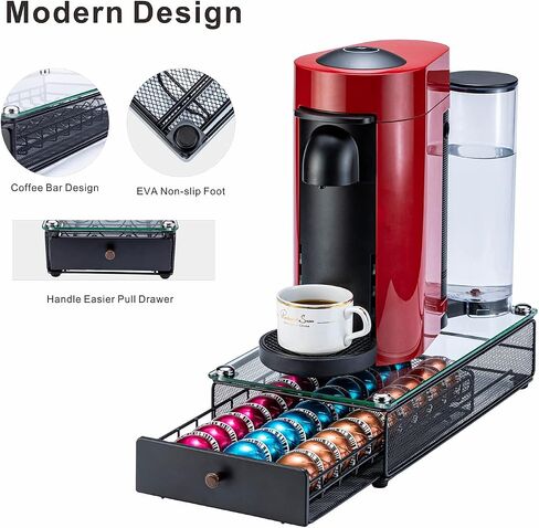 Flagship for Nespresso Pod Organizer Vertuo Pod Holder Coffee Pod Drawer Coffee Bar Design Black Metal(30 Pods Capacity) in Saudi Arabia