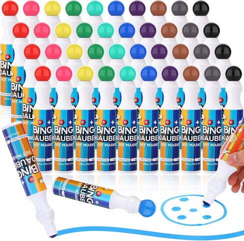 Crtiin 48 pack Mixed Colors Set of Bingo Daubers Dot Markers bulk Bingo Supplies in 12 Colors Dot Art Markers 1.28 oz Dot Paint Craft Ideal for Art and Crafts Painting Supplies Drawing Coloring in Kuwait