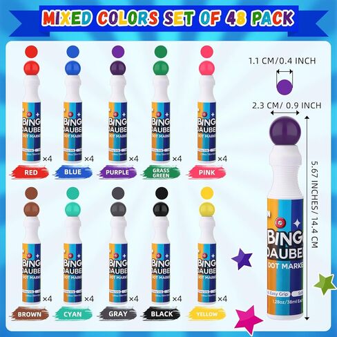 Crtiin 48 pack Mixed Colors Set of Bingo Daubers Dot Markers bulk Bingo Supplies in 12 Colors Dot Art Markers 1.28 oz Dot Paint Craft Ideal for Art and Crafts Painting Supplies Drawing Coloring in Kuwait