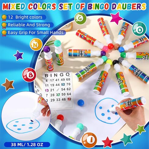 Crtiin 48 pack Mixed Colors Set of Bingo Daubers Dot Markers bulk Bingo Supplies in 12 Colors Dot Art Markers 1.28 oz Dot Paint Craft Ideal for Art and Crafts Painting Supplies Drawing Coloring in Kuwait