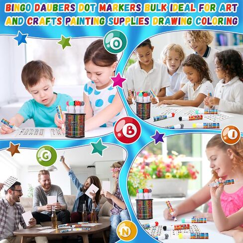 Crtiin 48 pack Mixed Colors Set of Bingo Daubers Dot Markers bulk Bingo Supplies in 12 Colors Dot Art Markers 1.28 oz Dot Paint Craft Ideal for Art and Crafts Painting Supplies Drawing Coloring in Kuwait