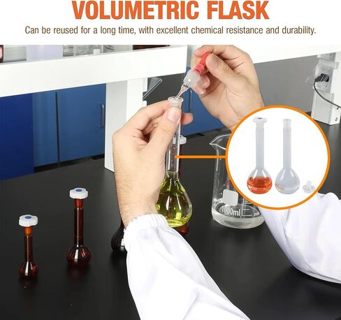 5ML Volumetric Flask Set|ASTM Class A 3.3 Borosilicate Clear Glass|Polypropylene Stopper|White Graduation|for Analytical Chemistry Work|2PCS in Kuwait