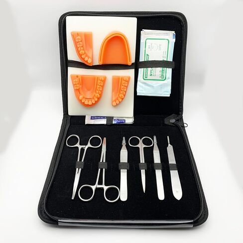 Educational Training Kit with Dental Suture Pad 3D Model - Stainless Steel Instruments Set with Iris Scissors, Needle Holder, Forceps, Scalpel Handle & Blades | Ideal for Dental Students & Dentists in Saudi Arabia