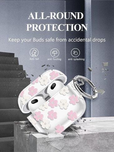 for AirPods 4(4th Generation) Wireless Earbuds Case 2024 Upgraded Version,WUNIAK Shiny Flowers Soft TPU Protective Cover with Keychain and Cleaner Kit for Women Men Shockproof Skin,Blue&Pink in Saudi Arabia