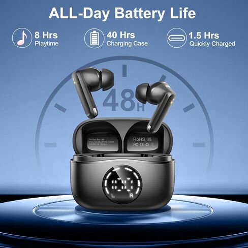Wireless Earbuds, 2024 Bluetooth 5.4 Headphones with 4 ENC Noise Cancelling Mics, Bluetooth Earbuds Deep Bass Stereo, Wireless Earphones for Android/iOS New, Blue in Saudi Arabia