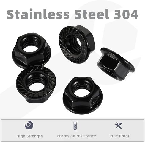 #10-32 Serrated Flange Hex Lock Nuts Flanged Locknuts, 304 Stainless Steel 18-8 Black Finish, 50 PCS in Kuwait