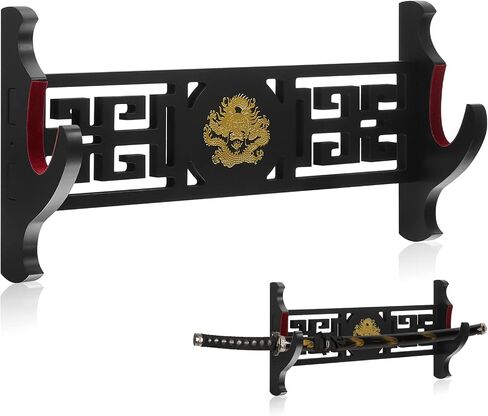 Gerrii Katana 1 الطبقة السيف جدار جبل حامل السيف عرض شماعات الهدايا لعيد الميلاد الأحمر المخملية مبطن اليابانية Wakizashi الساموراي السيف عرض الرف مجموعة Loong Tanto Hobby للرجال in Saudi Arabia