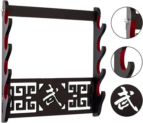 Samurai Sword Stand Wall Mount - 4 Tier Martial arts Weapons Holder Fleece Protection Display Stand Katana Wakizashi Tanto Wall Hanger Sword Rack (Wuzi Payment) in Saudi Arabia