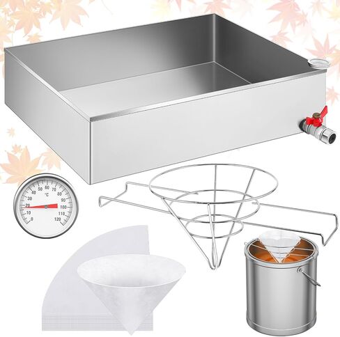 Maple Syrup Evaporator Pan 24 x 18 x 6 Inch with 10" Fryer Filter Stand 10 Pcs Fryer Oil Filter a Thermometer Stainless Steel Maple Syrup Pan for Boiling Syrup for Home Outdoor in Kuwait