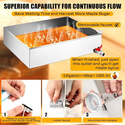 Maple Syrup Evaporator Pan 24 x 18 x 6 Inch with 10" Fryer Filter Stand 10 Pcs Fryer Oil Filter a Thermometer Stainless Steel Maple Syrup Pan for Boiling Syrup for Home Outdoor in Kuwait