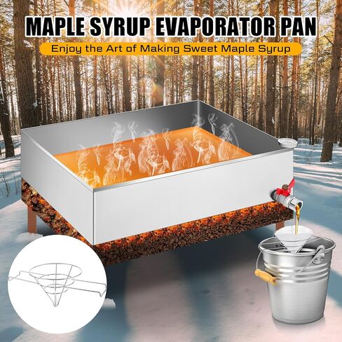 Maple Syrup Evaporator Pan 24 x 18 x 6 Inch with 10" Fryer Filter Stand 10 Pcs Fryer Oil Filter a Thermometer Stainless Steel Maple Syrup Pan for Boiling Syrup for Home Outdoor in Kuwait