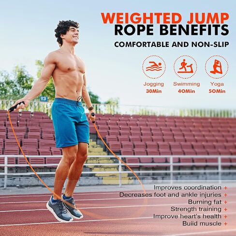 Jump Rope, Weighted Jump Rope for Men Women, Adjustable 1lb Heavy Skipping Ropes, Suitable for Boxing, Cardio, Home Fitness, Training Muscle, Home Gym Workout Equipment, Full Body Exercise at Home in Saudi Arabia