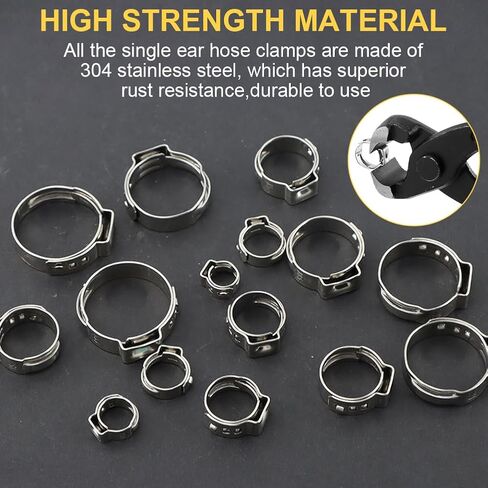 مجموعة متنوعة من 150 قطعة من مشبك التثبيت مع كماشة مكشكشة بمشبك الأذن مقاس 9 بوصة، 8 مقاسات 6-23.5 مم حلقات ربط خرطوم المشابك، مجموعة أدوات تجعيد قرصة مناسبة لتوصيل الأنابيب in Kuwait