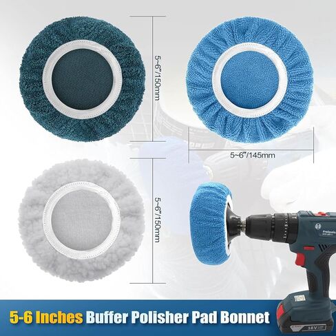 6 Inch Car Polishing & Buffing Sponge Pads Kit Wool Bonnet Pads for Household Electric Drill and Auto Polisher with 8mm M14 Drill Adapter for Washing Cleaning Waxing Dusting, 11PCS in Saudi Arabia