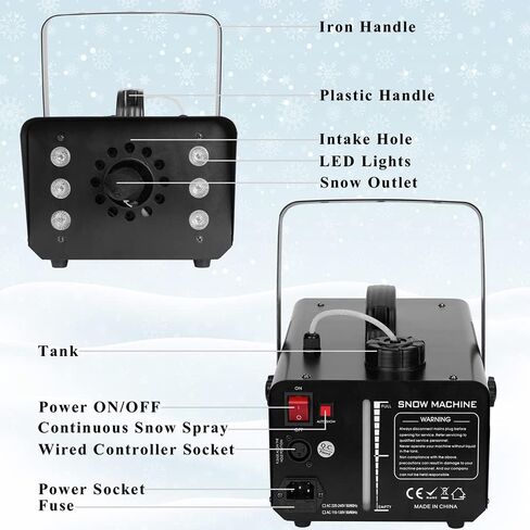 Snow Machine 800 Watt with 6 LED Lights and Wireless Remote for Christmas Wedding Photography Parties Kids Stage Parades in Saudi Arabia