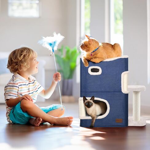 YITAHOME Christmas 2 Storey Cat House for Indoor Cats Bed, Covered Cat Beds & Furniture with Highway Cave, Scratch & Itching Post, Christmas Modern Cat Condo Furniture for Multi Small Cats in Saudi Arabia
