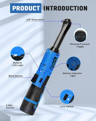 3/8" Electric Ratchet Wrench, 40 Ft-Lbs 400 RPM 12V Cordless Battery Powered Ratchet Wrench Set with LED Light, Including 2 Batteries, 11 Sockets and Fast Charge-Red in Saudi Arabia