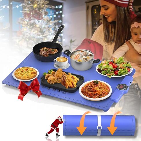 CJC Food Warming Mat-Foldable Food Warming Mat-Portable Electric Warming Tray,Premium Silicone Nano-Material,5s Rapid Heating | 9mm Anti-Scald Upgrade | 24H Heating by Appointment,with 2M Cable（Blue） in Saudi Arabia