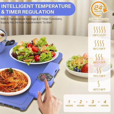 CJC Food Warming Mat-Foldable Food Warming Mat-Portable Electric Warming Tray,Premium Silicone Nano-Material,5s Rapid Heating | 9mm Anti-Scald Upgrade | 24H Heating by Appointment,with 2M Cable（Blue） in Saudi Arabia