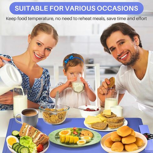 CJC Food Warming Mat-Foldable Food Warming Mat-Portable Electric Warming Tray,Premium Silicone Nano-Material,5s Rapid Heating | 9mm Anti-Scald Upgrade | 24H Heating by Appointment,with 2M Cable（Blue） in Saudi Arabia