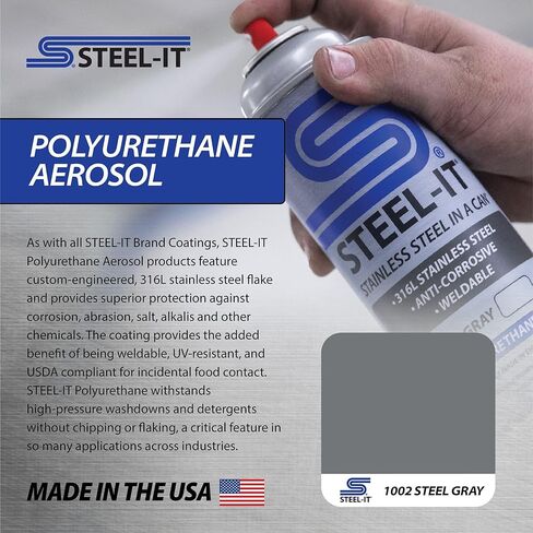 Steel-It 1002B بولي يوريثين أيروسول، طلاءات طلاء صناعية، قابلة للحام، سهلة الاستخدام - رمادي فولاذي (عبوة واحدة) in Kuwait