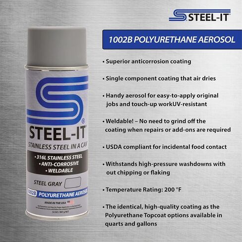 Steel-It 1002B بولي يوريثين أيروسول، طلاءات طلاء صناعية، قابلة للحام، سهلة الاستخدام - رمادي فولاذي (عبوة واحدة) in Kuwait