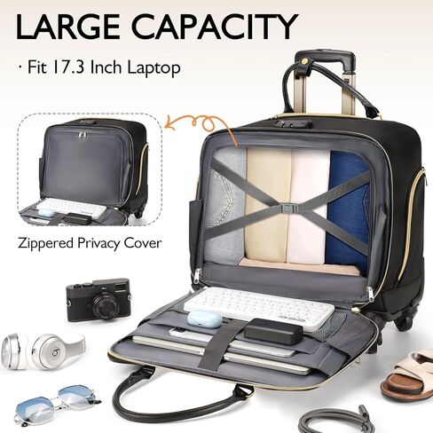 حقيبة متدحرجة للنساء، حقيبة كمبيوتر محمول مقاس 17.3 بوصة مع 4 عجلات دوارة ومقبض تلسكوبي قابل للتمديد، حقيبة مدرسية بعجلات، حقيبة كمبيوتر دوارة للعمل، تصميم صديق لإدارة أمن المواصلات الأمريكية، أرجواني in Kuwait