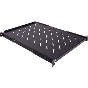 Vented 4-Post Shelf, Adjustable, Black, 650 mm Depth, 1U, 242 lbs, Cold Rolled Steel, CE Compliant