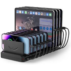 Charging Station for Multiple Devices, Cinlinso 60W 10 Port USB Fast Charging Station with Adjustable Dividers, Compatible with iPhone, iPad, Tablets and Cell Phone