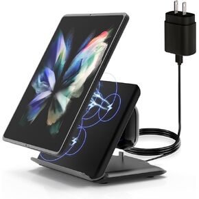 for Samsung Galaxy Z-Fold Wireless Charger: 2 in 1 Fast Wireless Charging Station for Galaxy Z Fold 6/5/4/3, 3-Coils Charging Stand for Galaxy Buds 3/3 Pro/2/2 Pro/Live,White(PD Adapter Included)