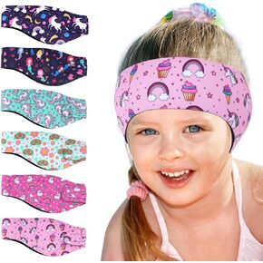 6 Pcs Swimming Headbands for Kids, Adjustable Swimming Ear Protection Bands Cute Cartoon Waterproof Swim Headbands for Girls Swimmers Age 1-3, Head Circumference 16.5-19.3 Inch
