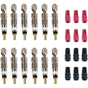 Presta Valve Core(12 Pack) and 12 Anodized Alloy Presta Valve Caps for Tubeless Road & MTB Bike Works w/Stan's, Vittoria, Continental, Kenda & More. No-Leak Replacement Presta and Schrader Valve Cor