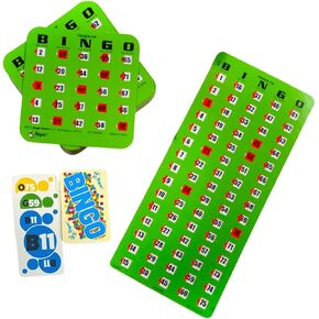 Regal Bingo Finger-Tip Shutter Bingo Cards Set w/Sliding Windows - 10 Bingo Shutter Cards, 75 Reusable Calling Cards, 1 Master Board - Ideal for Family Fun Night - No Chips & Daubers Needed - Green