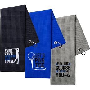 3 Packs Funny Golf Towels, Embroidered Golf Towels for Golf Bags with Holes and Clip for Girls Women, Gifts for Golf Fan, Golf Lover, Mother's Day, Birthday, Retirement Gifts (Pink，Rose, Blue)