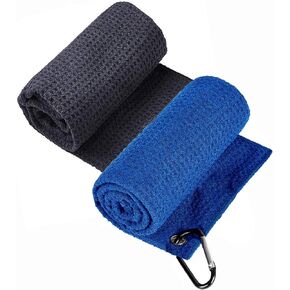 2 Pcs Golf Towels Absorbent Cleaning Towels Multifunction Towels with Carabiner for Golf Bags Fitness Sport Outdoor Yoga…