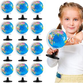 Henoyso 12 Pcs World Globe for Kids Learning 3.4 Inches Mini Rotating World Map Globes Educational Globes with Stand Kids Globe Desk Classroom Decorative Globe for Kids Geography Table Decor, Blue