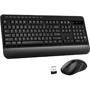 Wireless Keyboard and Mouse Combo, Full-Size 2.4G Ergonomic Computer Keyboard with Wrist Rest, 12+10 Multimedia Hotkeys, 4-Level 2400 DPI Wireless Mouse for Laptop/PC/Desktop,Windows/Mac OS