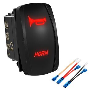 DaierTek 12V Horn Button Momentary Rocker Switch Blue LED 12 Volt John Deere Polaris Ranger Auto Train ATV UTV RZR Boat Marine Toggle Switch Waterproof