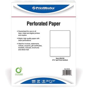 ورق مثقوب PrintWorks Professional 3 2/3 بوصة، 500 ورقة، 20 رطل، أبيض (04124)