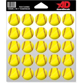 Softball Helmet Sticker Set (100 Decals) The Original Award Decals Premium 20mil Thick 1" Helmet Decals Made in The USA Since 1976