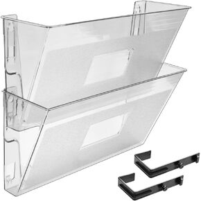 Acrimet Wall Mount Pocket File Organizer Holder (Hangers Included) (Clear Crystal Color) (2 Pack)