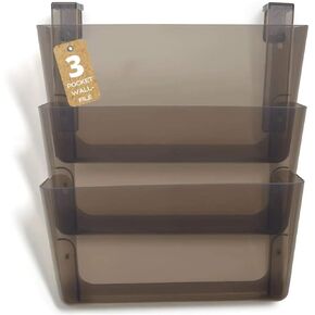 1InTheOffice Wall File Holder, Unbreakable 3-Pocket Plastic Letter Wall File, Plastic Wall Mount File Holder, 3 Pocket Wall File Holder, Smokey Black, 3 Pocket