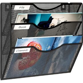 10 Pockets Wall File Holder Wall Mounted Magazine Rack Hanging File Folders Organizer for Office , Black