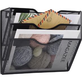 5 Tier Wall File Holder Hanging Mail Organizer Metal Wall Mount Magazine Rack, Black