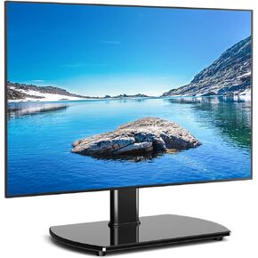 Universal Swivel Table Top TV Stand Base Replacement for 27 32 37 39 40 43 49 50 55 60 Inch LCD LED Flat Screens up to 88 lbs, Height Adjustable Pedestal TV Mount with Tempered Glass Base